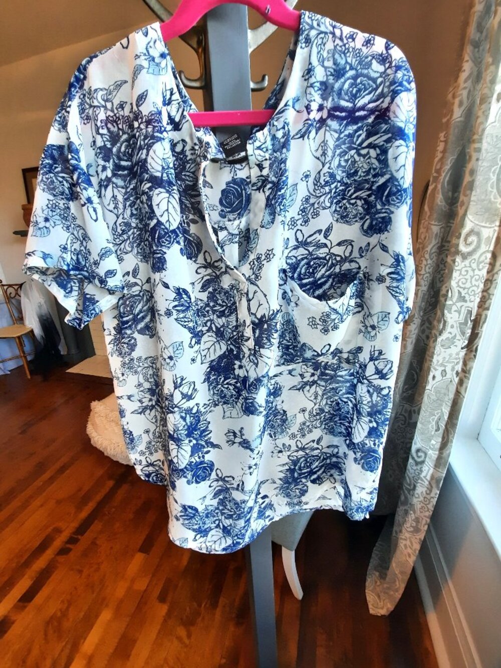 Streetwear Society Blue and White sheer blouse - Picture 2 of 6